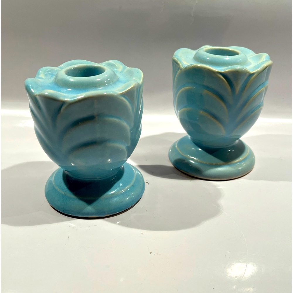 Vintage Haeger seafoam blue Candlesticks Made in USA no chips mid century